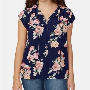 Buffalo David Bitton Floral Navy Women's Top Size XL